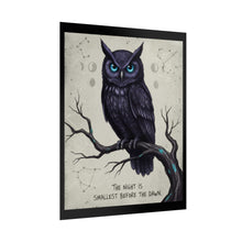 Load image into Gallery viewer, Owl Night Sky Poster — "The Night Is Smallest Before the Dawn" Inspirational Wall Art

