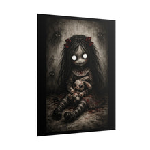 Load image into Gallery viewer, Creepy Girl with Bunny Rolled Poster — Dark Horror Wall Art
