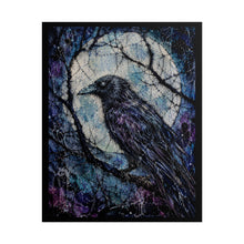 Load image into Gallery viewer, Gothic Celestial Raven Art Print – Dark Whimsy Crow on Branch with Full Moon Wall Decor
