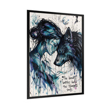Load image into Gallery viewer, Wolf &amp; Woman Art Poster — "The Hardest Battles Build the Strongest Souls"
