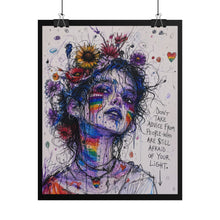 Load image into Gallery viewer, "Afraid Of Your Light" Pride Art | Sunflower Crown Sketch Portrait Poster
