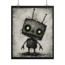 Load image into Gallery viewer, Robot Poster — Creepy Cute Green-Eyed Sketch Art Print (Rolled Poster)
