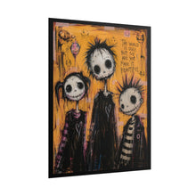 Load image into Gallery viewer, Gothic Spiky Hair Trio Art Print – "The World Is Ugly, But So Are You. Make It Beautiful." Misanthropic Positivity Wall Decor
