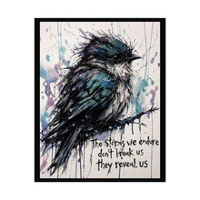 Load image into Gallery viewer, Rolled Poster - Watercolor Blue Bird with Quote “The Storms We Endure Don’t Break Us They Reveal Us” — Motivational Wall Art
