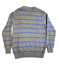 Load image into Gallery viewer, CHAPS Ralph Lauren Sweater Adult Medium Gray Blue Striped Crest Logo Knitted Men
