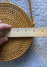 Load image into Gallery viewer, Straw Purse Round Box Bow Linen Lining Boho Festival Crossbody
