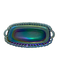 Load image into Gallery viewer, Vintage Carnival Glass Butter Tray Iridescent Blue Rainbow Trinket Dish
