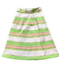 Load image into Gallery viewer, VTG A-Lined Skirt Womens 25x23.5 Green Peach Striped Flat Front Casual 60s 70s
