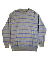 Load image into Gallery viewer, CHAPS Ralph Lauren Sweater Adult Medium Gray Blue Striped Crest Logo Knitted Men
