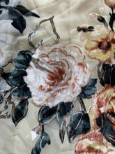 Load image into Gallery viewer, Japna Shirt Womens Small Velvet Taupe AOP Rose Boho Sheer Lined Rayon Nylon NWT
