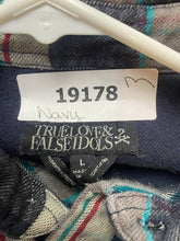 Load image into Gallery viewer, True Love False Idols Shirt Adult Large Navy Button Up Flannel Casual TLFI Mens
