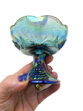Load image into Gallery viewer, Vintage Carnival Glass Iridescent Harvest Blue Candle Holder
