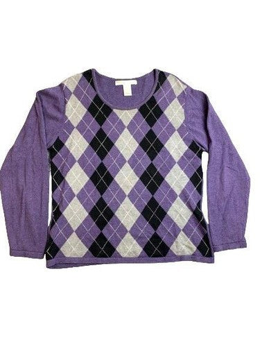 Geoffrey Beene Sweater Womens Extra Large Purple Argyle Diamond Sport Outerwear