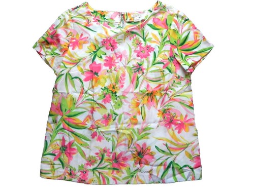 J Crew Shirt Womens Small Allover Print Floral Tropical Keyhole Blouse Ladies