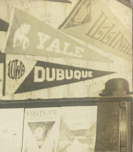 Load image into Gallery viewer, Vintage College Pennant Photo Piano Player Harvard Iowa Yale Dubuque Flags
