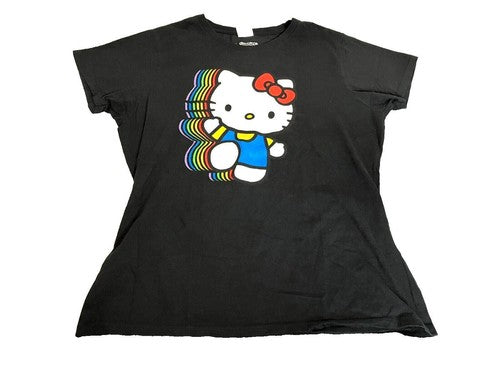 Hello Kitty Shirt Womens Large Short Sleeve Rainbow Fictional Cartoon Sanrio