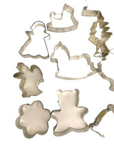 Load image into Gallery viewer, Vintage Cookie Cutter Lot of 15 Holiday Santa Christmas Tree Bell Metal Tin
