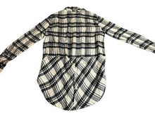 Load image into Gallery viewer, Lucky Brand Shirt Woman Small Beige Black Button Up Casual Plaid Viscose Tunic
