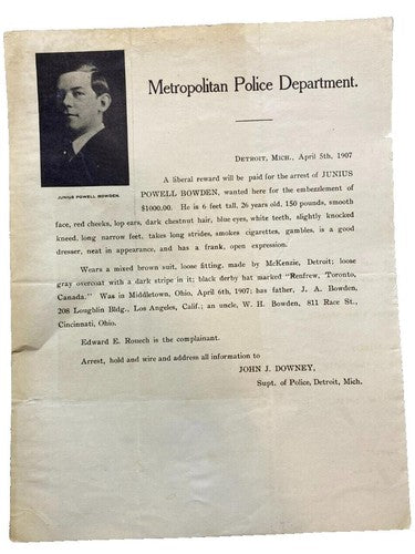 1907 Wanted Poster Embezzlement Photo Antique Ephemera