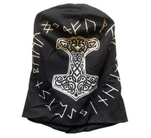 Load image into Gallery viewer, Norse Mythology Beanie Hat Vikings Mjolnir Rune Wheel Symbol Slouchy Skull Cap

