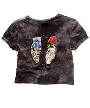Load image into Gallery viewer, Empyre Shirt Womens Extra Small Black Tie-Dye Cropped Skull Tarot Gothcore
