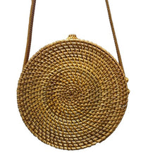 Load image into Gallery viewer, Straw Purse Round Box Bow Linen Lining Boho Festival Crossbody
