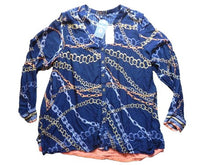 Load image into Gallery viewer, Democracy Shirt Womens 2X Button Up Allover Chain Print Blouse Plus Ladies NWT

