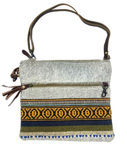 Myra Shoulder Bag Purse Crossbody Leather Strap Canvas Woven Western Boho