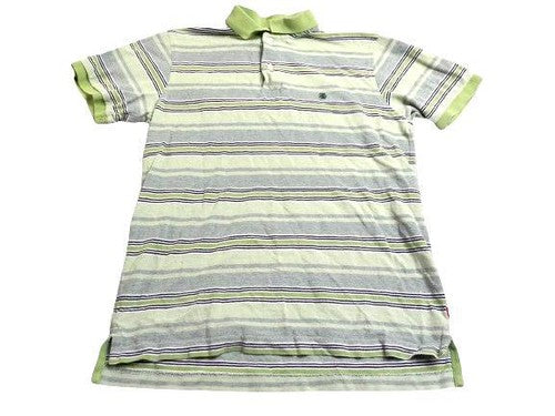 IZOD Shirt Womens Small Green Gray Striped Preppy Rugby Golf Polo Sporty Ladies