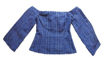 Load image into Gallery viewer, Zara Shirt Womens Small Tweed Off The Shoulder Blouse Flared Sleeve Ladies NWT
