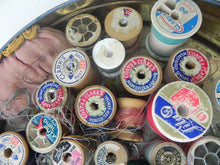 Load image into Gallery viewer, Lot Of Vintage Wooden Sewing Spools &amp; Thread - Coats &amp; Clark’s + More in VTG Tin
