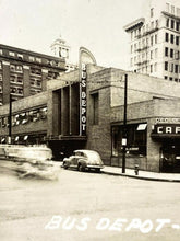 Load image into Gallery viewer, 1949 Bus Depot Real Photo Postcard RPPC Portland Oregon Buses Cars Street Scene
