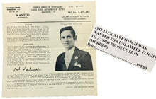 Load image into Gallery viewer, 1943 FBI Wanted Poster Issued by John Edgar Hoover for Escape Murder Ephemera
