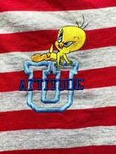 Load image into Gallery viewer, Vintage Tweety Bird Shirt Womens Large Red Gray Rugby Attitude Looney Tunes Polo
