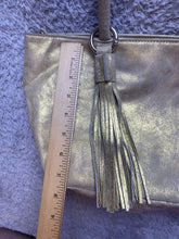 Load image into Gallery viewer, Olivia Riegel Purse Gold Shimmer Tassel Key Fob Luxury Wedding Formal Shoulder
