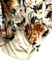Load image into Gallery viewer, Japna Shirt Womens Small Velvet Taupe AOP Rose Boho Sheer Lined Rayon Nylon NWT
