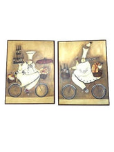 Load image into Gallery viewer, 2PC Jennifer Garant Fat Chef Bicycle Framed Art Tile Wall Art Kitchen Home Decor
