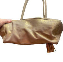 Load image into Gallery viewer, Olivia Riegel Purse Gold Shimmer Tassel Key Fob Luxury Wedding Formal Shoulder
