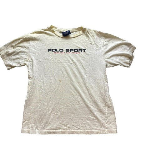 POLO Ralph Lauren Shirt Youth Large Dingy White Sport USA Spell Out Pullover Boy