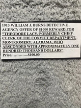 Load image into Gallery viewer, 1913 William J Burns Detective Agency Offer $1000 Reward Poster Flyer Antique
