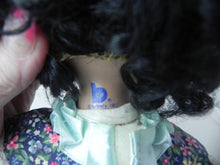 Load image into Gallery viewer, Vintage Brinns Porcelain Doll Black Curly Hair Floral Dress Soft Body - 13" tall
