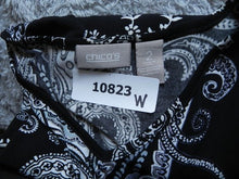 Load image into Gallery viewer, Chicos Shirt Womens 2 Black &amp; White Paisley Print Flowy Blouse Spandex Ladies

