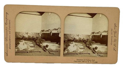 1899 Stereoscope Photo Card Inside Cuban Jail Antique Tissue Back RY Young