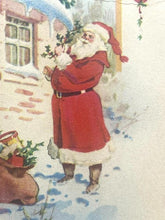 Load image into Gallery viewer, Vintage Santa Claus Post Card Red Suit Bag of Toys Mistletoe
