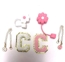 Load image into Gallery viewer, Stanley Cup Accessories Silicone Straw Cover Initial Charm Chenille Letter C 6pc
