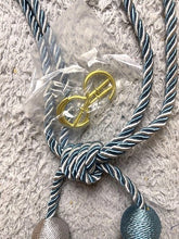 Load image into Gallery viewer, Lot of 2 Drapery Tie Backs Blue and Silver Statement Tassels Hardware NEW
