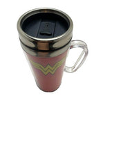 Load image into Gallery viewer, Wonder Woman Travel Mug Logo Clear Handle Coffee Cup Spoontiques
