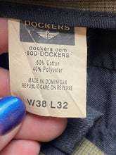 Load image into Gallery viewer, Dockers Pants Adult 38x32 Tan Navy Checkered Straight Trouser Pleated Dress Mens
