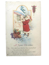 Load image into Gallery viewer, Vintage Santa Claus Post Card Red Suit Bag of Toys Mistletoe
