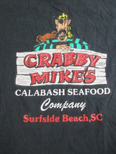 Load image into Gallery viewer, Crabby Mikes Shirt Womens Small Black Calabash Seafood Surfside Beach SC Ladies
